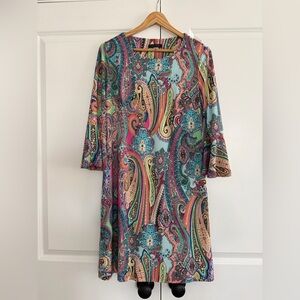 Tommy Hilfiger Paisley Print Bell-Sleeve Sheath Dress  Multicolor sz 8